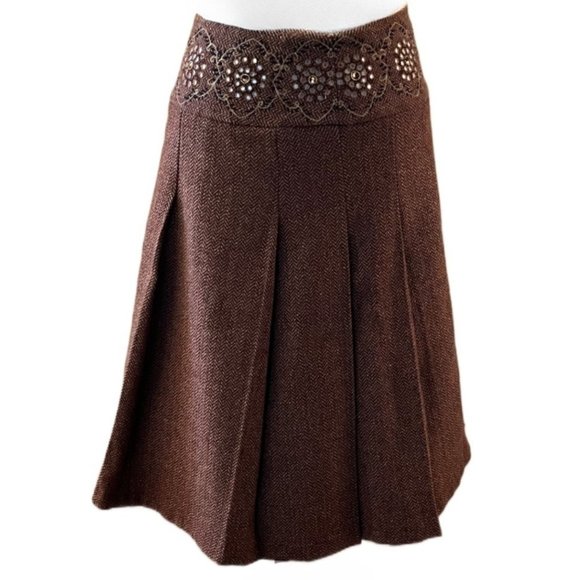 Ann Taylor for Loft Brown Embellished Mid Length Skirt Wool Blend Size 6 - Picture 1 of 10